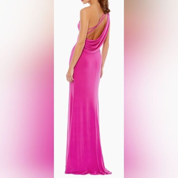 Mac Duggal 26512 Ruched Stretch Jersey V-Neck Gown NWT sz 4 Hot Pink - Picture 2 of 6